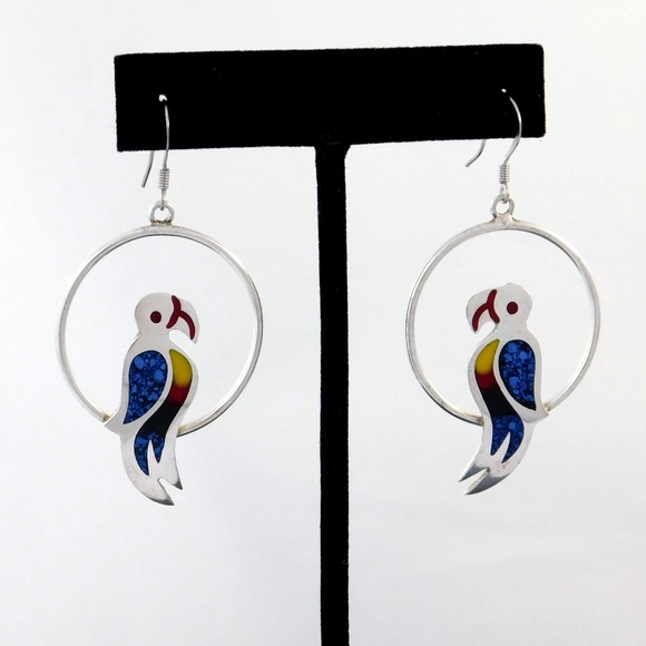 SOLD......Mexican Earrings Silver PARROT Stone i15 - Picture 2 of 4